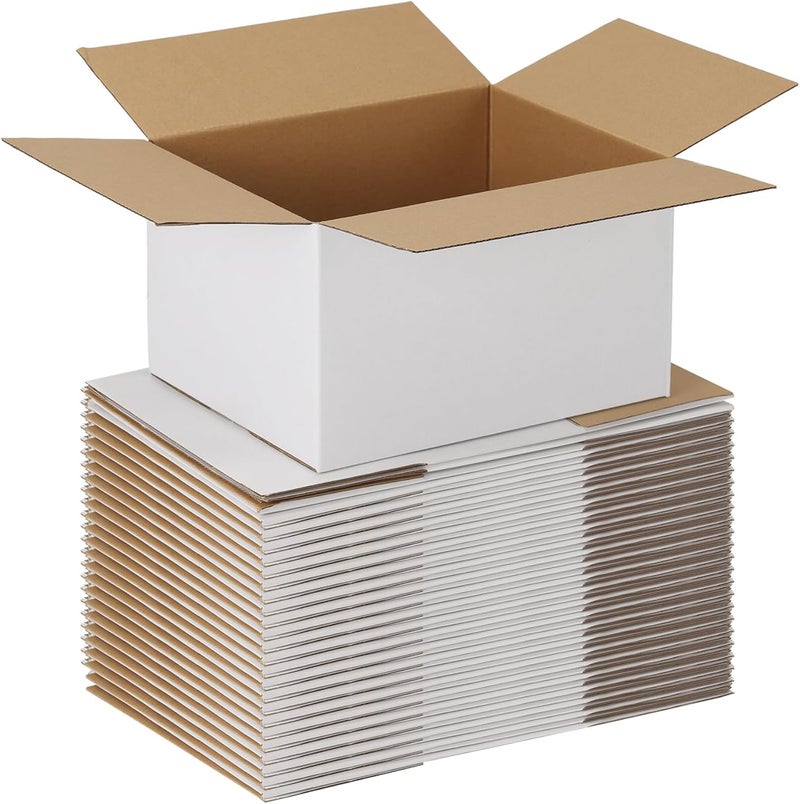 EXYGLO 25 Pack 10x8x6 Shipping Boxes for Small Business, White Corrugated Cardboard Small Box for Packaging, Moving, Mailing, and Storing - Image 1